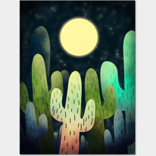 Night Time Cactus Posters and Art